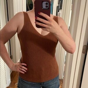 Elizabeth and James Tan Ribbed Tank Top